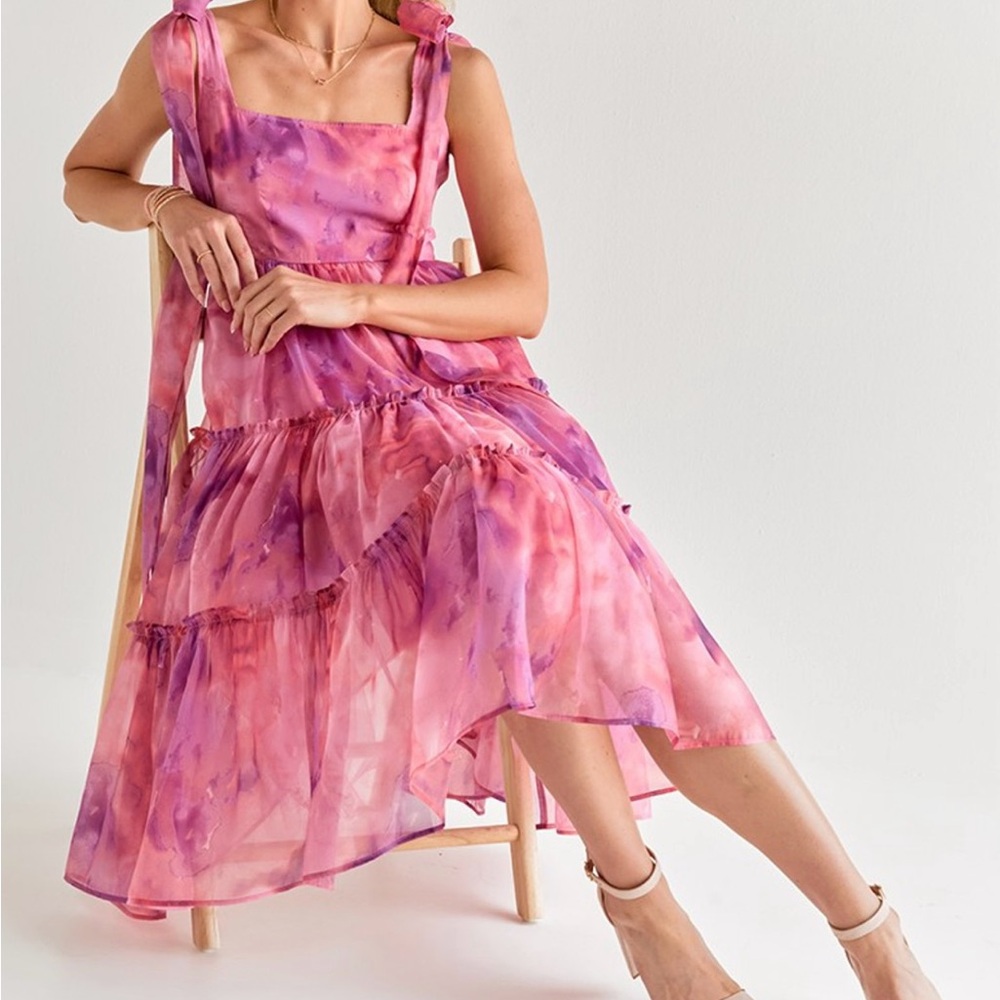 Alahna Tie Strap Tie Dye Midi Dress